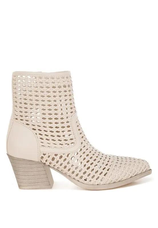 Artisole Woven Pleather Block Heel Boots for Stylish Comfort - Love Salve